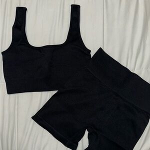 Black Ribbed Crop Top and Shorts Set